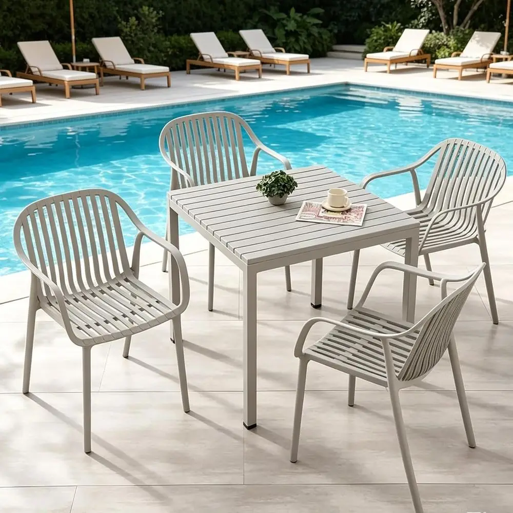 All-Weather 5-Piece Outdoor Dining Set - Square Table with 4 Stackable Chairs for Patio, Garden, Balcony, Cafe, Backyard, Deck (
All-Weather 5-Piece Outdoor Dining Set - Square Table with 4 Stackable Chairs for Patio, Garden, Balcony, Cafe, Backyard, Deck (