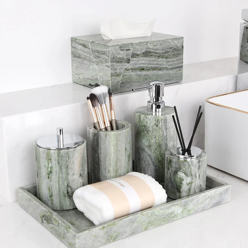 Emerald Green Natural Marble Bathroom Set Luxury Soap Dish Cotton Swabs Jar Reed Diffuser Vanity Tray Bathroom Accessories
Emerald Green Natural Marble Bathroom Set Luxury Soap Dish Cotton Swabs Jar Reed Diffuser Vanity Tray Bathroom Accessories
