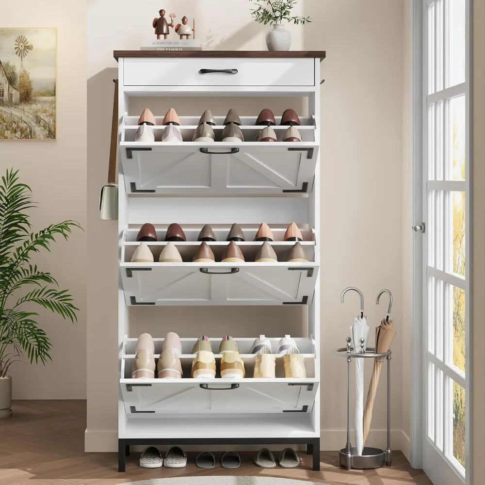 Shoe Cabinet for Entryway - Hidden Shoe Storage Cabinet with 3 Flip Drawers, Slim Narrow Shoe Rack Cabinet for Hallway, Farmhous
Shoe Cabinet for Entryway - Hidden Shoe Storage Cabinet with 3 Flip Drawers, Slim Narrow Shoe Rack Cabinet for Hallway, Farmhous