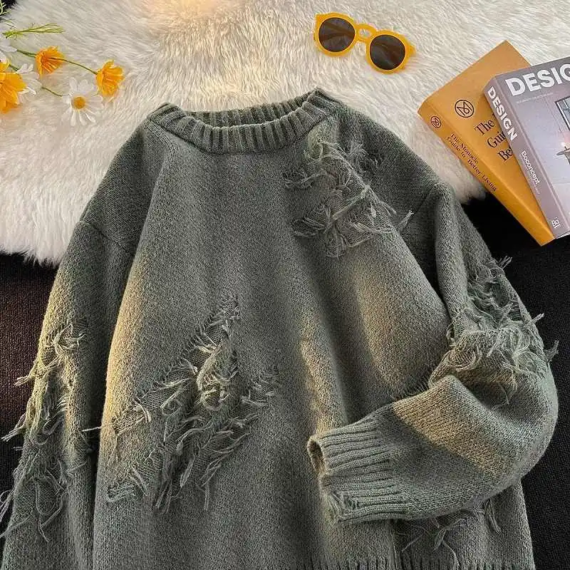 Women's Green Knit Pullover Long Sleeve Torn Sweater Harajuku Vintage Y2k Cashmere Japanese Street Fashion Sweater 2000s Clothes
Women's Green Knit Pullover Long Sleeve Torn Sweater Harajuku Vintage Y2k Cashmere Japanese Street Fashion Sweater 2000s Clothes