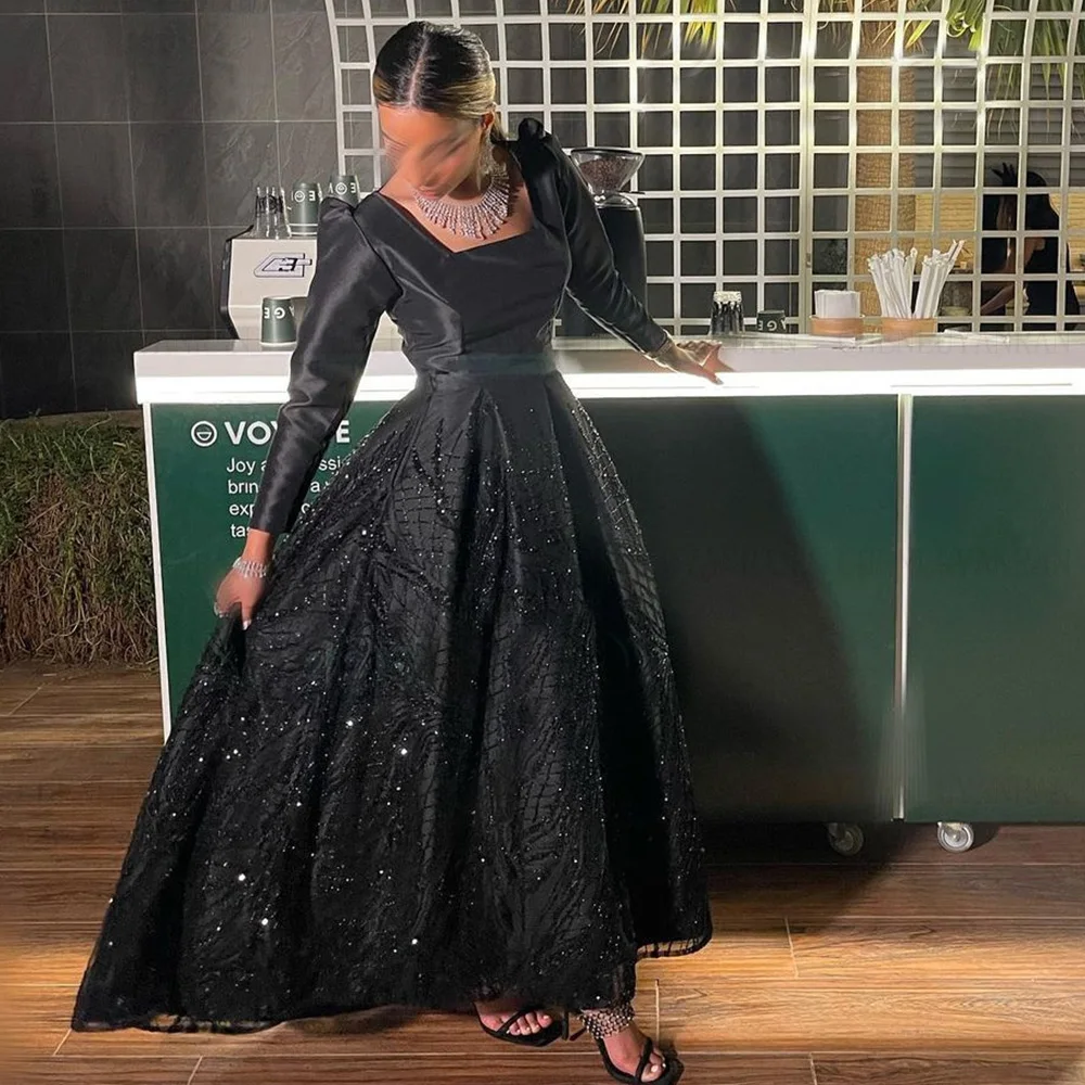 Elegant Long Sleeves Formal Occasion Dresses 2023 Square Collar A-Line Satin Party Dress Shiny Lace Evening Gowns فساتين حفلات
Elegant Long Sleeves Formal Occasion Dresses 2023 Square Collar A-Line Satin Party Dress Shiny Lace Evening Gowns فساتين حفلات