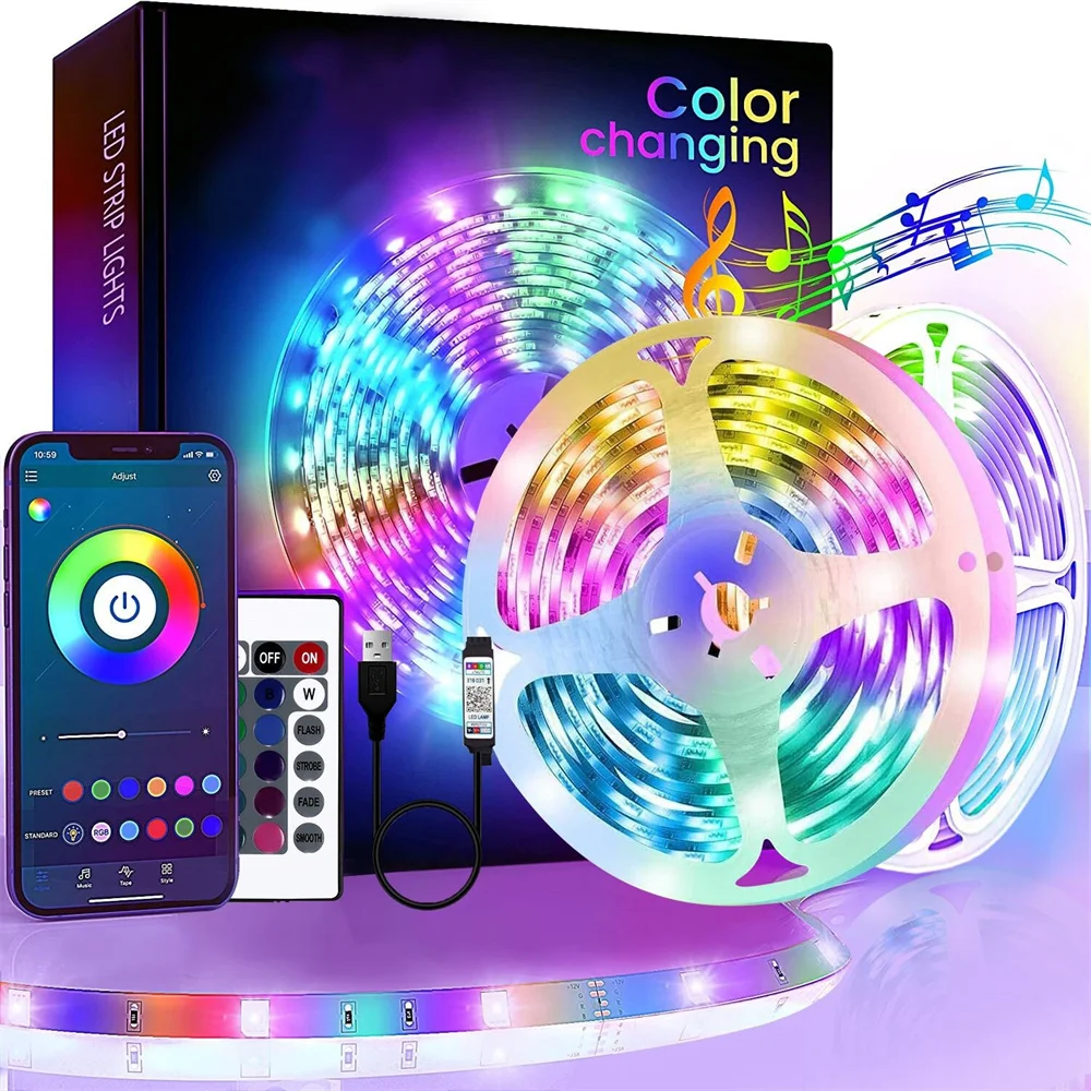 Smart Led Strip Lights Music Sync Led Lights Room with APP Control Flexible Ribbon Tape Lights for Home Party Decor TV Backlight
Smart Led Strip Lights Music Sync Led Lights Room with APP Control Flexible Ribbon Tape Lights for Home Party Decor TV Backlight