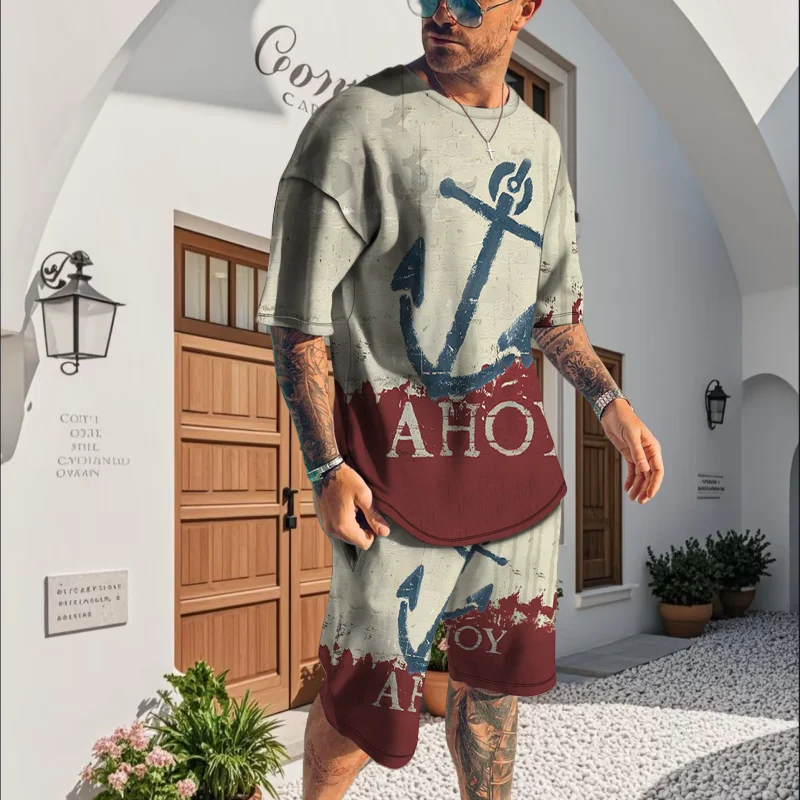 2025 Summer Best-selling Anchor Print Men's Short-sleeved Suit Casual Comfortable Simple Trend Street Sports Breathable Suit
2025 Summer Best-selling Anchor Print Men's Short-sleeved Suit Casual Comfortable Simple Trend Street Sports Breathable Suit