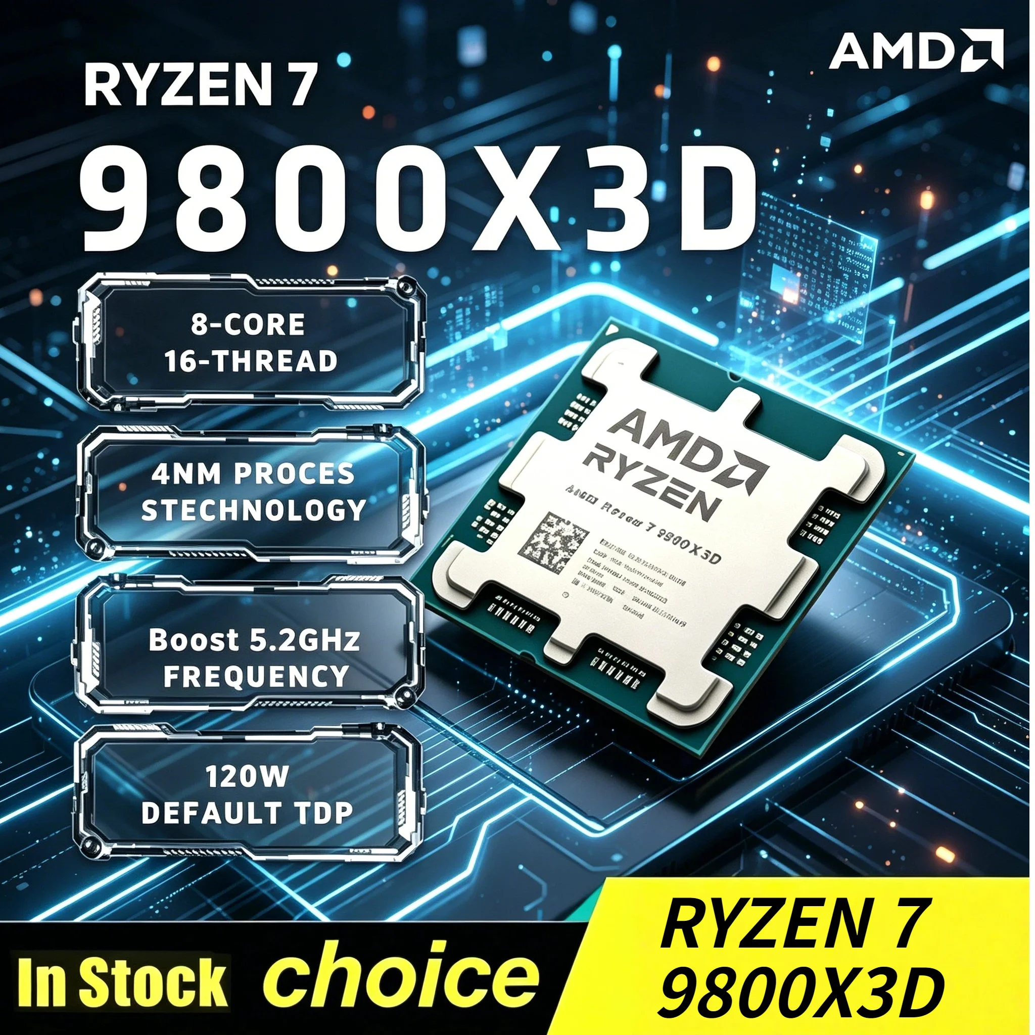 AMD Ryzen 7 9800X3D 8 Core 16 Thread 4.7 5.2GHz Zen5 4nm AM5 104MB 3D V Cache 120W DDR5 Gaming CPU Pro New Gift 8K HD Fastest
AMD Ryzen 7 9800X3D 8 Core 16 Thread 4.7 5.2GHz Zen5 4nm AM5 104MB 3D V Cache 120W DDR5 Gaming CPU Pro New Gift 8K HD Fastest