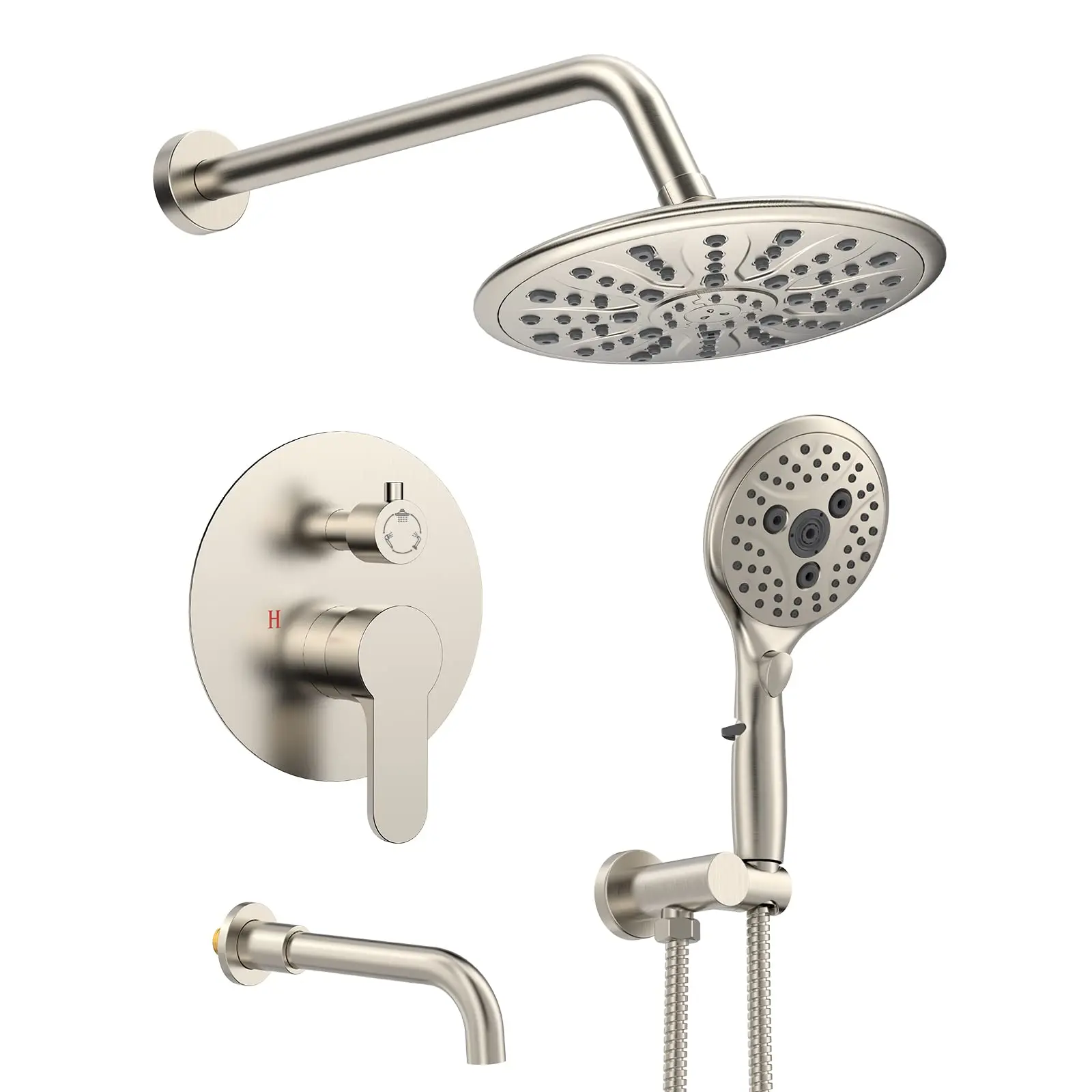 Brushed Nickel Tubs Shower Faucet Set Wall Mounted 9" Rainfall Head Luxury Bathroom Shower Set Bath
Brushed Nickel Tubs Shower Faucet Set Wall Mounted 9" Rainfall Head Luxury Bathroom Shower Set Bath