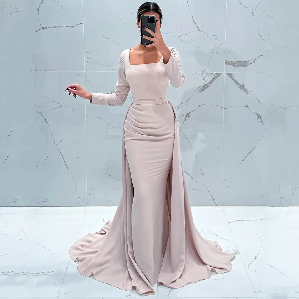 Customized Women Dubai Evening Dress Square Collar Long Sleeves Watteau Train Jersey Pageant Party Prom Gowns robes de soirée
Customized Women Dubai Evening Dress Square Collar Long Sleeves Watteau Train Jersey Pageant Party Prom Gowns robes de soirée
