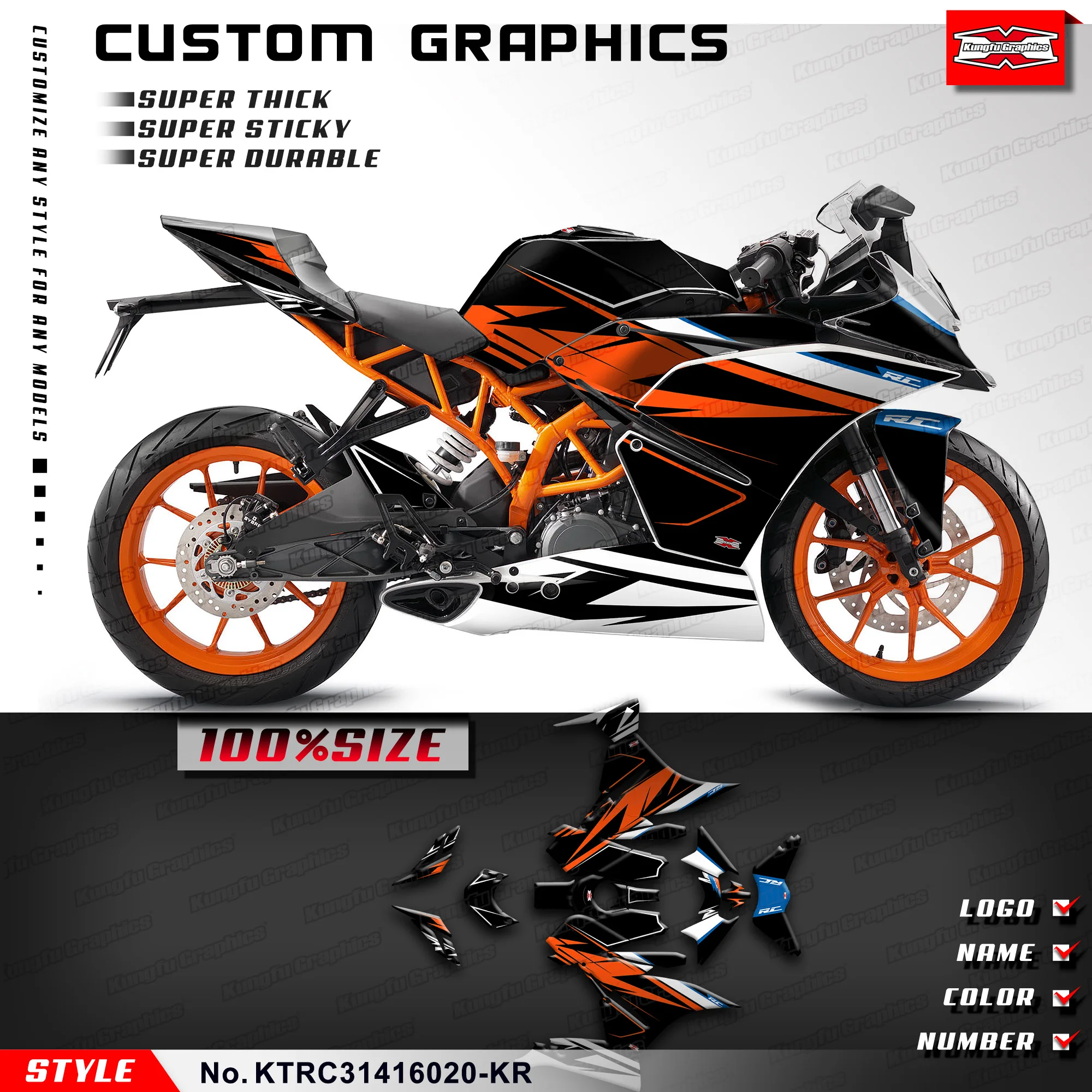 KUNGFU GRAPHICS Team Stickers Vinyl Decal Kit for KTM RC 390 125 200 250 2014 2015 2016 Grey, KTRC31416020-KR
KUNGFU GRAPHICS Team Stickers Vinyl Decal Kit for KTM RC 390 125 200 250 2014 2015 2016 Grey, KTRC31416020-KR