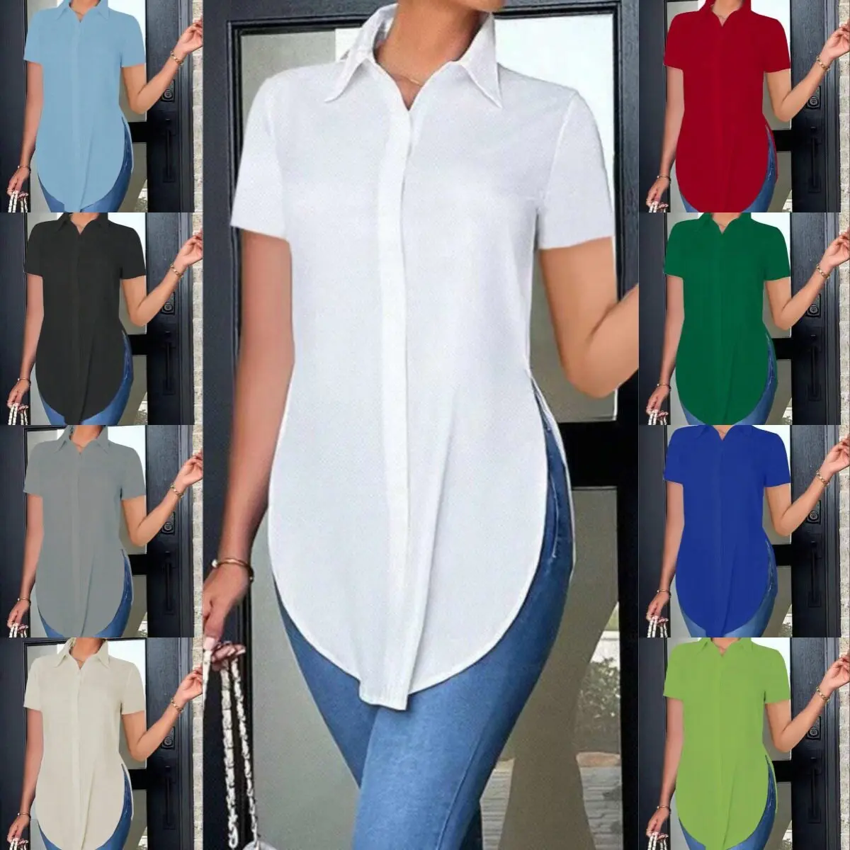 Summer Casual Women's Pure Color Shirt Loose Fit Polyester Short Sleeve Neck Button Detail European Style Fashion Ladies...
Summer Casual Women's Pure Color Shirt Loose Fit Polyester Short Sleeve Neck Button Detail European Style Fashion Ladies...