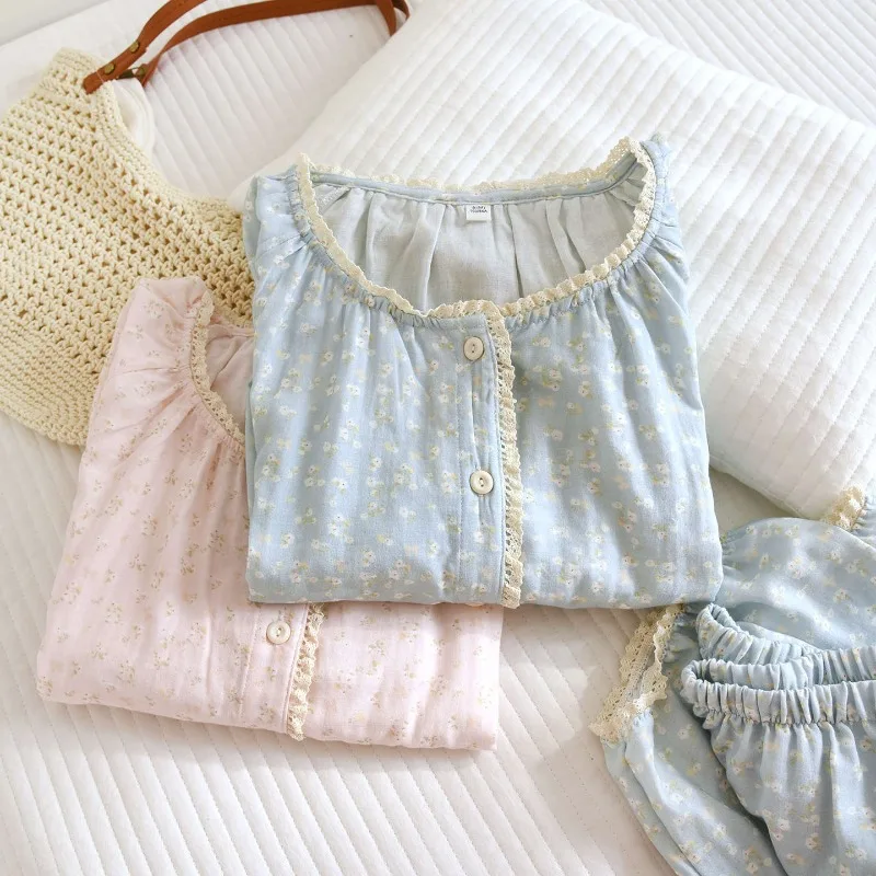 Sweet Women Muslin Cotton Sleepwear Wash Softer Romantic Floral Lace Trim Gathered Neck Long Sleeve Elastic Cuff PJs Home Wear
Sweet Women Muslin Cotton Sleepwear Wash Softer Romantic Floral Lace Trim Gathered Neck Long Sleeve Elastic Cuff PJs Home Wear