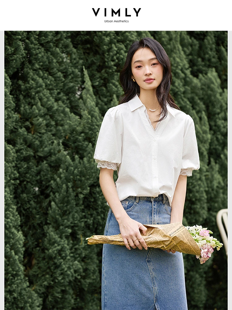 VIMLY Women's Summer White Shirt 100% Cotton Short Sleeve Tops for Woman 2025 Elegant V-neck Lace Splicing Shirt & Blouse A1687
VIMLY Women's Summer White Shirt 100% Cotton Short Sleeve Tops for Woman 2025 Elegant V-neck Lace Splicing Shirt & Blouse A1687