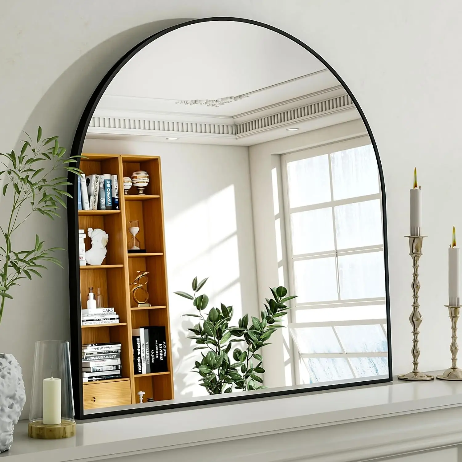 Arched Bathroom Mirror. 32x34". Wall Mounted. Aluminum Frame. Living Room, Bedroom, Bathroom, Entryway. Hanging/Leaning. Black.
Arched Bathroom Mirror. 32x34". Wall Mounted. Aluminum Frame. Living Room, Bedroom, Bathroom, Entryway. Hanging/Leaning. Black.