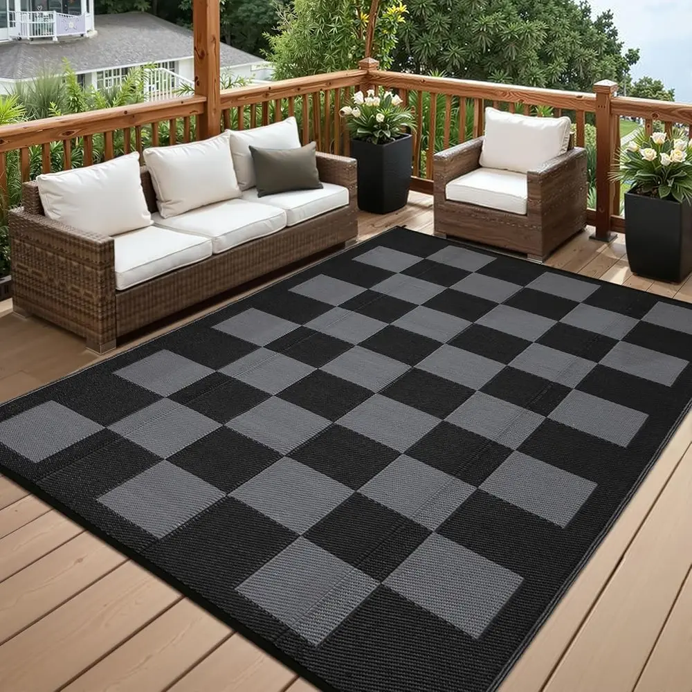 UV-Resistant Large Reversible Checkered Outdoor Rug, Portable for Camping, Beach, Patio, Black & Gray
UV-Resistant Large Reversible Checkered Outdoor Rug, Portable for Camping, Beach, Patio, Black & Gray
