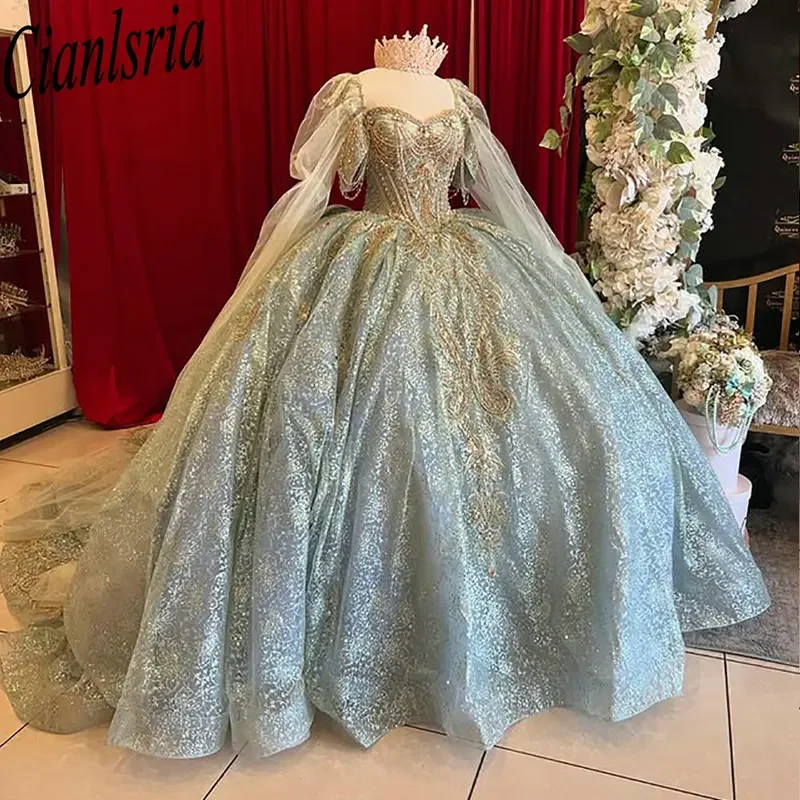 Mint Green Beading Tassel Ruffles Ribbons Quinceanera Dresses Ball Gown Gold Appliques Lace Sweet 15 Años Mexican Customized
Mint Green Beading Tassel Ruffles Ribbons Quinceanera Dresses Ball Gown Gold Appliques Lace Sweet 15 Años Mexican Customized