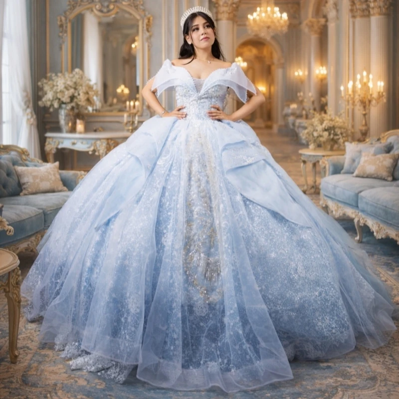 Sky Blue Shiny Princess Sweet 16 Dress Quinceanera Dresses Sequin Applique Lace Beading Crystal Tull Party Birthday Vestidos 15
Sky Blue Shiny Princess Sweet 16 Dress Quinceanera Dresses Sequin Applique Lace Beading Crystal Tull Party Birthday Vestidos 15