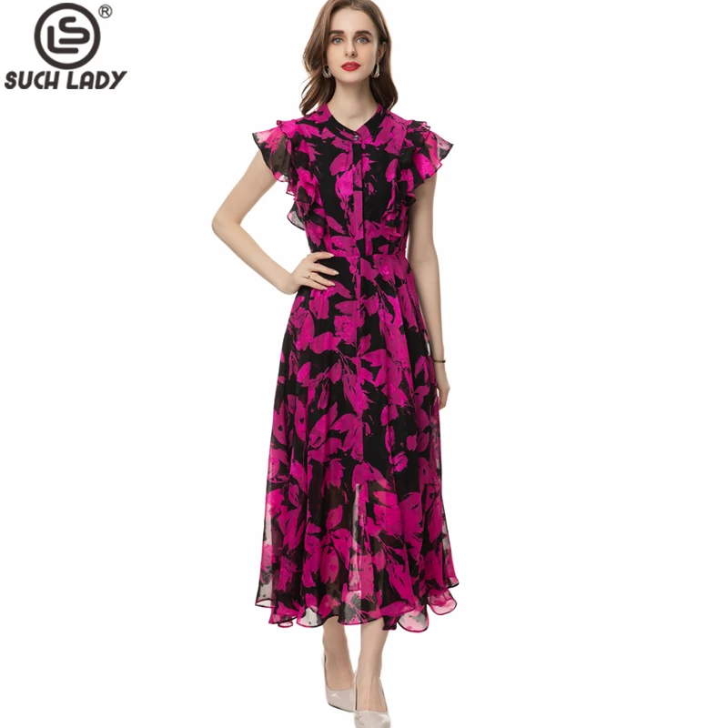 Women's Runway Dresses Stand Collar Flare Sleeves Ruffles Printed Single Breasted Fashion Casual Summer Vestidos
Women's Runway Dresses Stand Collar Flare Sleeves Ruffles Printed Single Breasted Fashion Casual Summer Vestidos