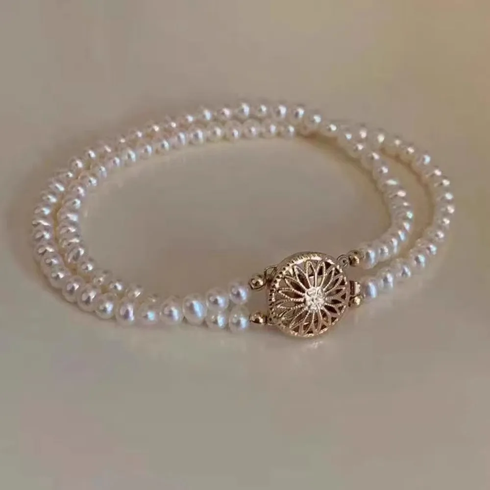 Браслет из 2 рядов AAA+ с натуральным белым жемчугом Акойя диаметром 4-5 мм, 7,5-8 дюймов, застежка из 14-каратного золота
Браслет из 2 рядов AAA+ с натуральным белым жемчугом Акойя диаметром 4-5 мм, 7,5-8 дюймов, застежка из 14-каратного золота