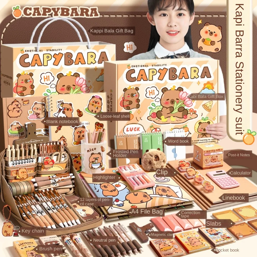 Trendy Large Capacity Gift Box Capybara Stationery Set Abundant Cute Study Stationery Pencil Case School Supplies for Students
Trendy Large Capacity Gift Box Capybara Stationery Set Abundant Cute Study Stationery Pencil Case School Supplies for Students