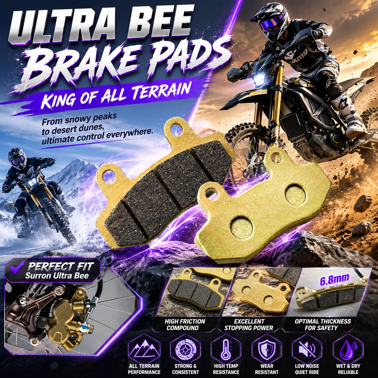 Ultra Bee Brake Pads Semi-Metallic Easy Install for Surron Ultra Bee Electric Dirt Bike Front Rear Replacement
Ultra Bee Brake Pads Semi-Metallic Easy Install for Surron Ultra Bee Electric Dirt Bike Front Rear Replacement