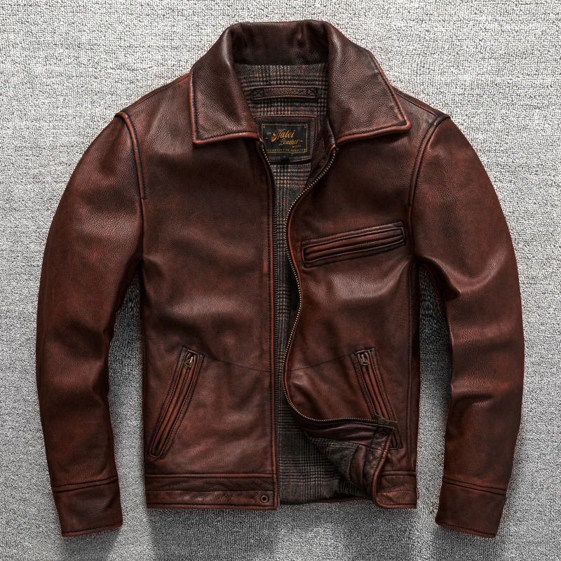 Red Brown Autumn Leather Jacket Men Retro Vintage Style Plus Size 5XL Genuine Natural Cowhide Turn-Down Collar Leather Coat
Red Brown Autumn Leather Jacket Men Retro Vintage Style Plus Size 5XL Genuine Natural Cowhide Turn-Down Collar Leather Coat