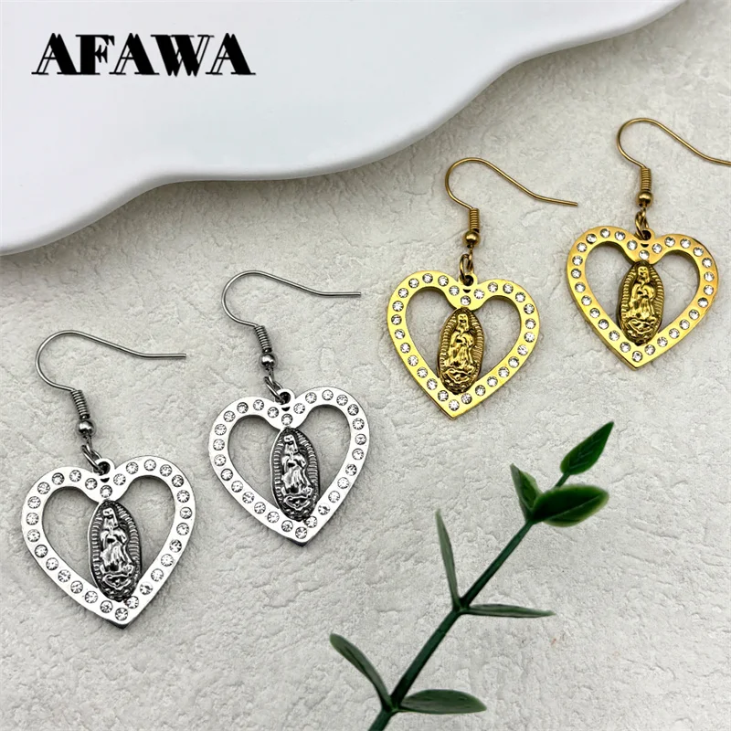 Exquisite Women Heart Virgin Mary Earring Rhinestone Stainless Steel Gold Color Our Lady of Guadalupe Dangle Earrings Jewelry
Exquisite Women Heart Virgin Mary Earring Rhinestone Stainless Steel Gold Color Our Lady of Guadalupe Dangle Earrings Jewelry