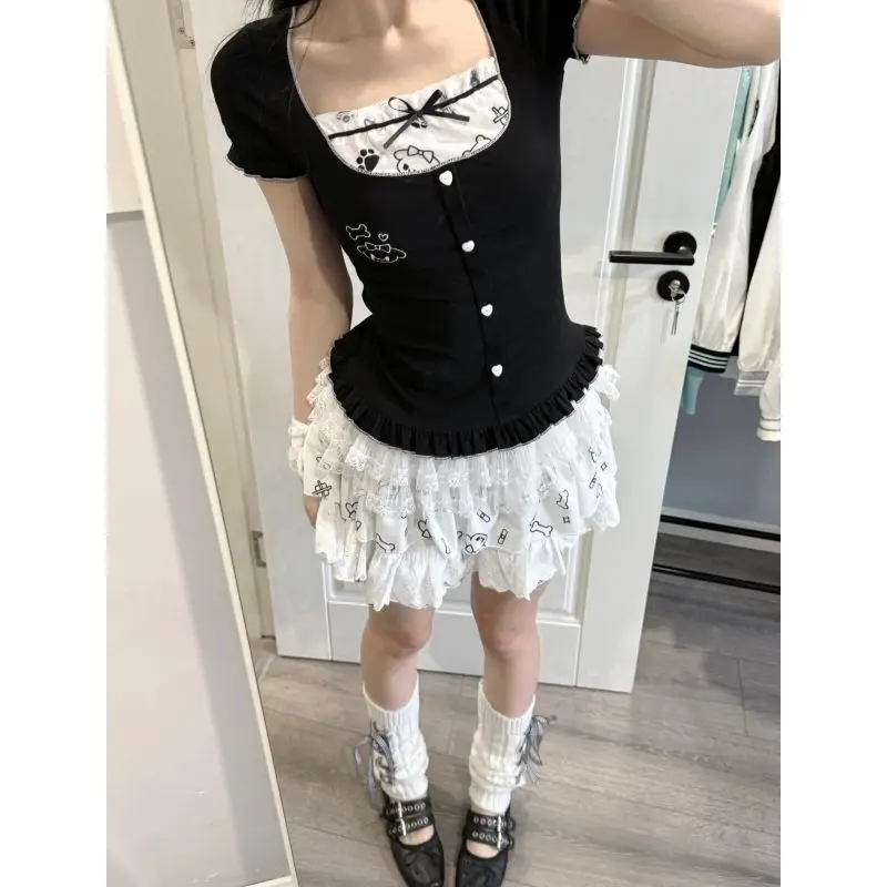 Summer Japanese Y2k Kawaii 2 Piece Set Women Black Slim Top + Printed Mini Skirts New Fashion Sweet Joker Cute 2 Piece Suit 2025
Summer Japanese Y2k Kawaii 2 Piece Set Women Black Slim Top + Printed Mini Skirts New Fashion Sweet Joker Cute 2 Piece Suit 2025