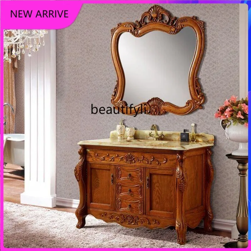 AA85 European bathroom cabinet marble antique floor red oak solid wood wash basin cabinet combination
AA85 European bathroom cabinet marble antique floor red oak solid wood wash basin cabinet combination