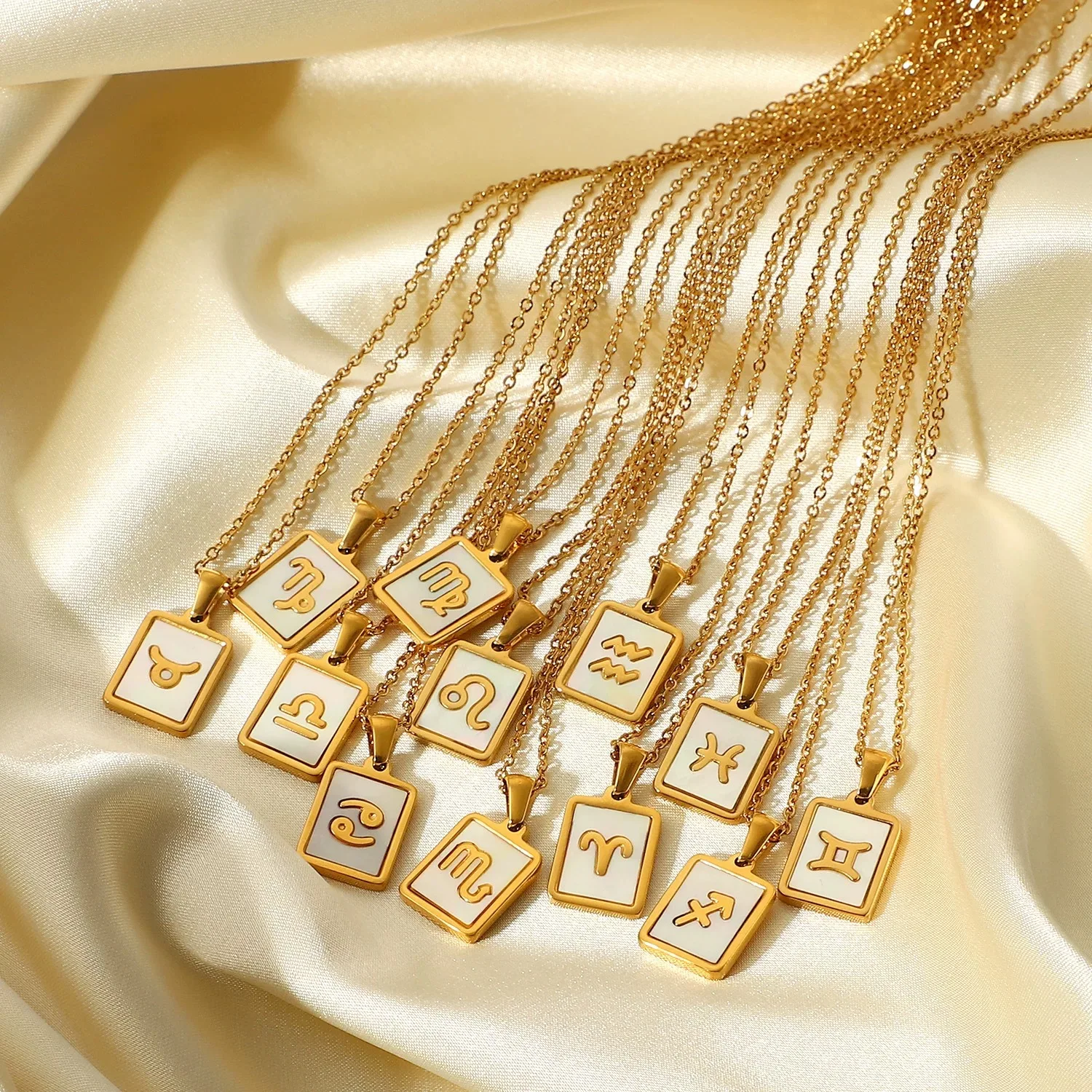 Minimalist Mother of Pearl Shell Zodiac Sign Pendant Stainless Steel Constellation Necklace Gold Plated Necklace for Women
Minimalist Mother of Pearl Shell Zodiac Sign Pendant Stainless Steel Constellation Necklace Gold Plated Necklace for Women