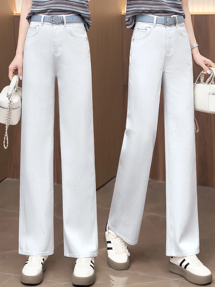 Gray White Slim Wide Leg Jeans Women Summer Thin High Waist Straight Tube Pants Korean Style Commute Cotton Polyester Blend
Gray White Slim Wide Leg Jeans Women Summer Thin High Waist Straight Tube Pants Korean Style Commute Cotton Polyester Blend