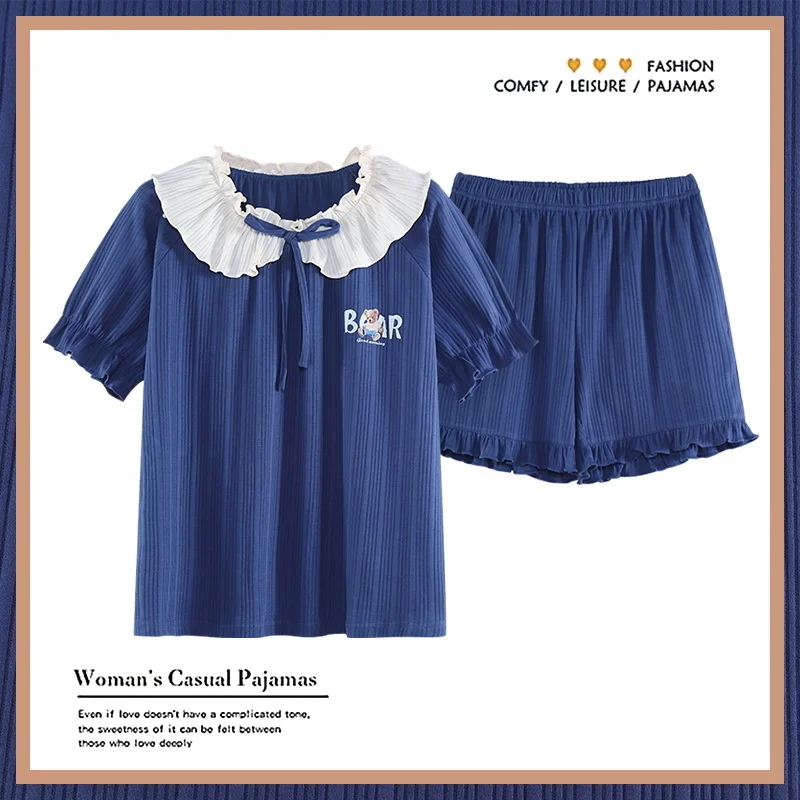 Pajama Girl Summer New Short Sleeved Shorts Pure Cotton Cartoon Cute Loose Home Suit pajama sets
Pajama Girl Summer New Short Sleeved Shorts Pure Cotton Cartoon Cute Loose Home Suit pajama sets