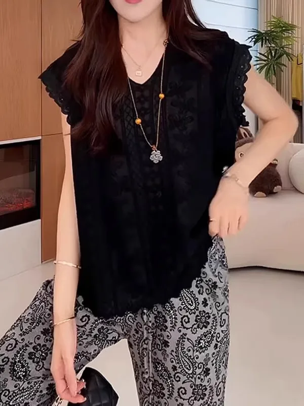 Ele Lace Embroidery Fly Sve Knitted Top for Women Summer plus Size Slimming Faionable Korean Sle V-Ne Svel
Ele Lace Embroidery Fly Sve Knitted Top for Women Summer plus Size Slimming Faionable Korean Sle V-Ne Svel