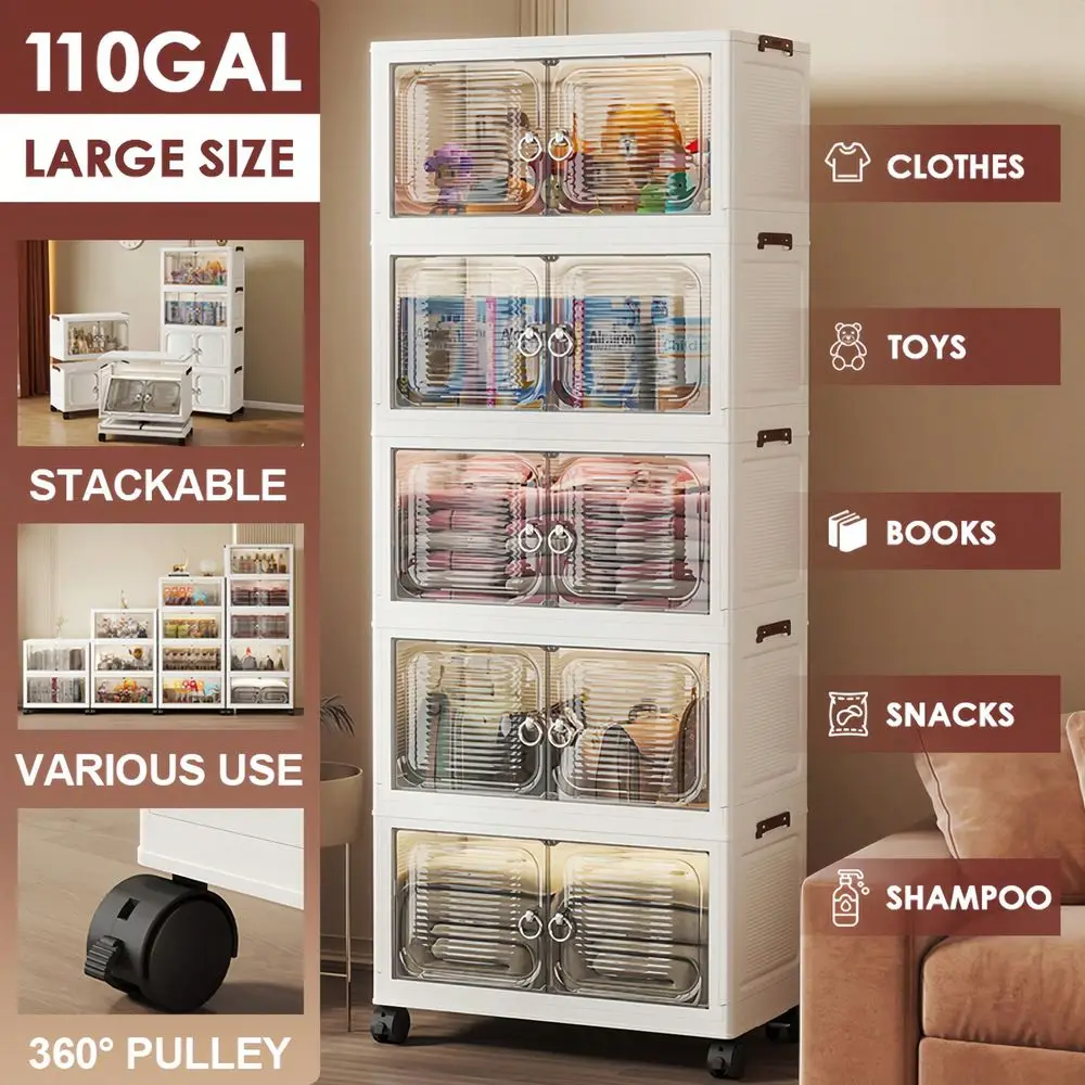 Plastic Storage Bins With Lid, Large Stackable Storage Cabinet With Wheels Magnetic Door, Translucent Collapsible Closet Organi
Plastic Storage Bins With Lid, Large Stackable Storage Cabinet With Wheels Magnetic Door, Translucent Collapsible Closet Organi