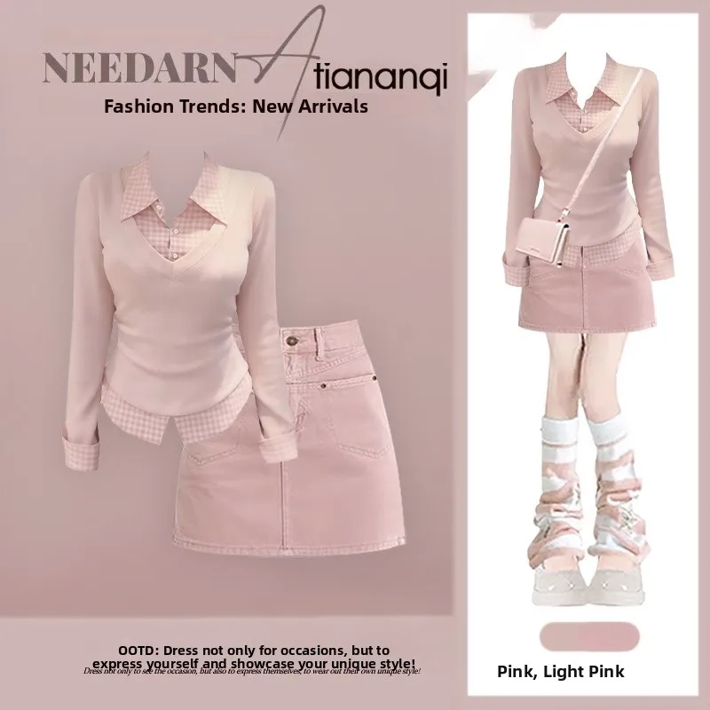 Pink Plaid Splice Long Sleeve Top Short Skirt Women's plus Size Slimming Fashionable Two-Piece Set Spring Season Women's Wear
Pink Plaid Splice Long Sleeve Top Short Skirt Women's plus Size Slimming Fashionable Two-Piece Set Spring Season Women's Wear