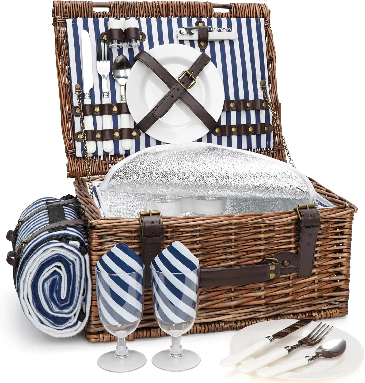 Classic Wicker Picnic Basket for 2 with Cooler, Blanket & Service Set
Classic Wicker Picnic Basket for 2 with Cooler, Blanket & Service Set