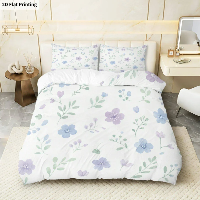 2D Flat Printing 3PCS Duvet Cover, 1 Duvet Cover + 2 Pillowcases (Without Filler), Purple Floral Green Leaf Theme
2D Flat Printing 3PCS Duvet Cover, 1 Duvet Cover + 2 Pillowcases (Without Filler), Purple Floral Green Leaf Theme