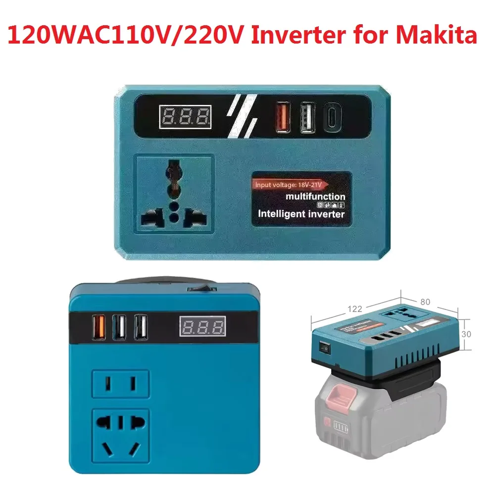 Инвертор 120 Вт постоянного тока от 18-21 В до AC110 В 220 В, инвертор для электроинструмента, инвертор мощности для инструментов Makita, литиевая батарея
Инвертор 120 Вт постоянного тока от 18-21 В до AC110 В 220 В, инвертор для электроинструмента, инвертор мощности для инструментов Makita, литиевая батарея