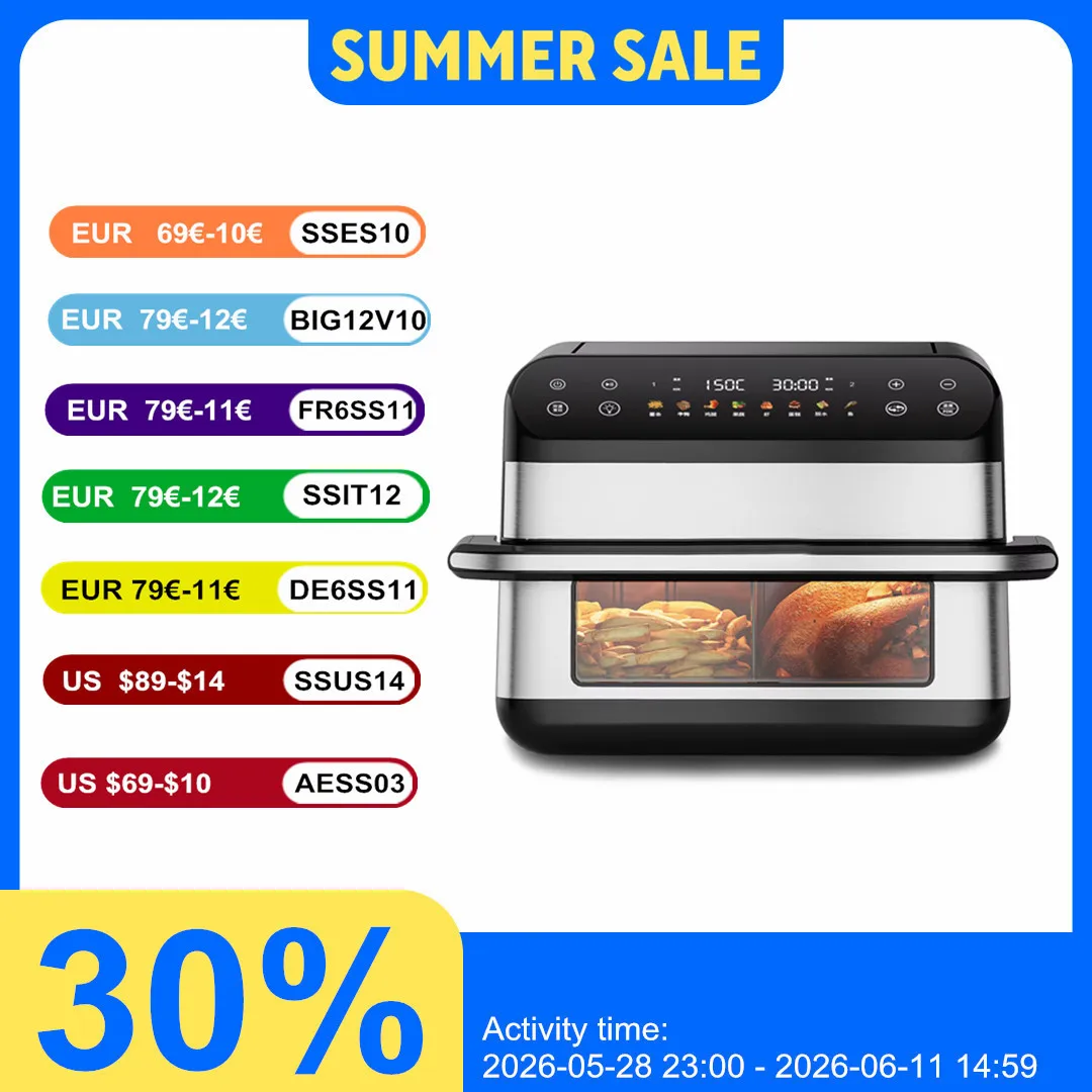 10L Dual-Basket Air Fryer Oven Combo Multi-Function with Visible Window 360° Hot Air Circulation for Oil-Free Cooking Digital
10L Dual-Basket Air Fryer Oven Combo Multi-Function with Visible Window 360° Hot Air Circulation for Oil-Free Cooking Digital