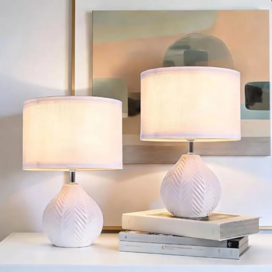 12" Ceramic Table Lamps Set of 2, Small White Bedside Nightstand Lamps with Linen Shade, Farmhouse Rustic Mid Century Modern La
12" Ceramic Table Lamps Set of 2, Small White Bedside Nightstand Lamps with Linen Shade, Farmhouse Rustic Mid Century Modern La