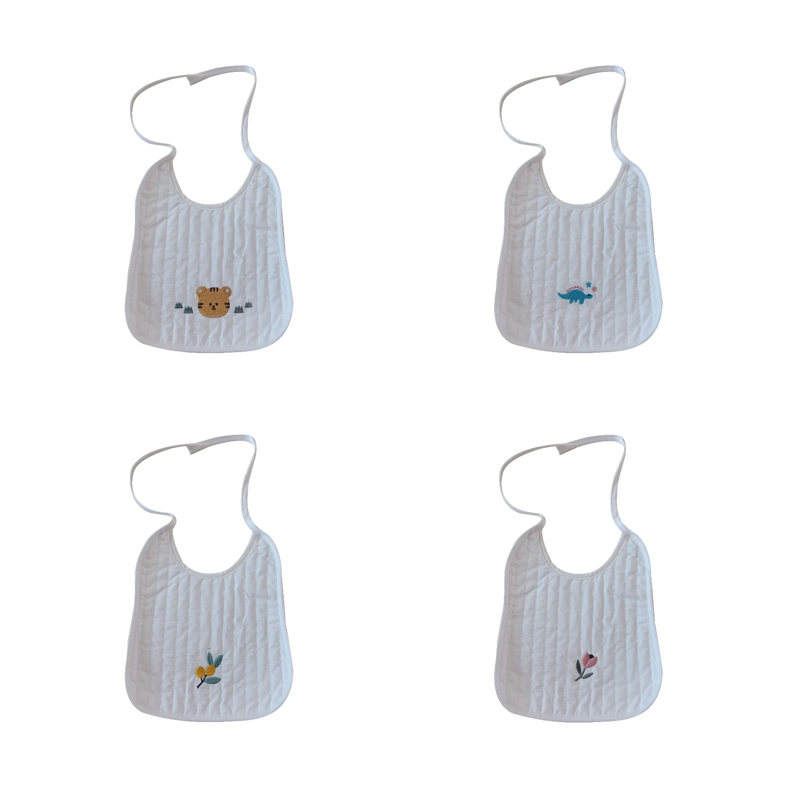 Quilted bear bib set of four: tiger/dinosaur/olive/tulip
Quilted bear bib set of four: tiger/dinosaur/olive/tulip