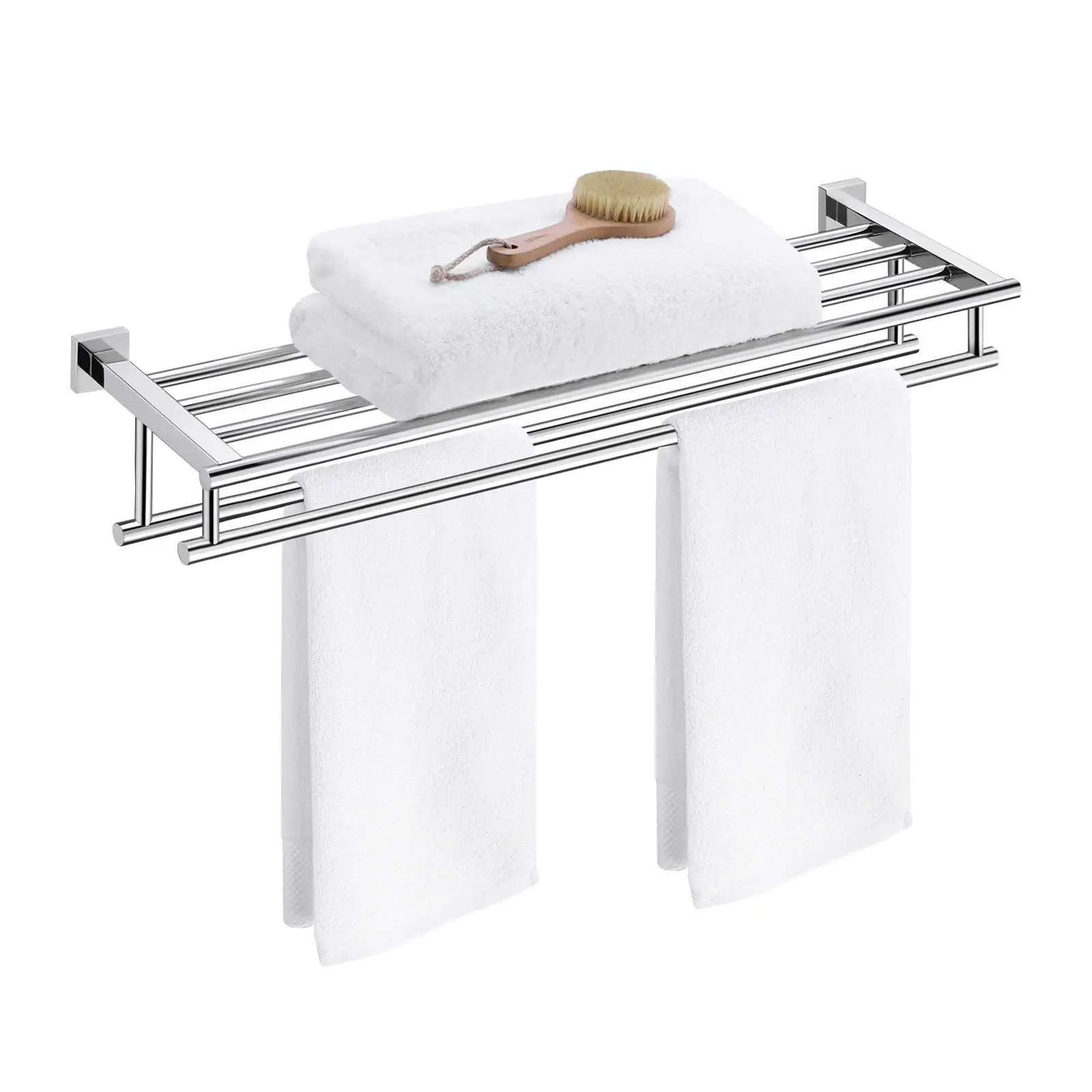 Stainless Steel Towel Rack With Shelf And Two Bars Wall Mounted Modern Polished Finish
Stainless Steel Towel Rack With Shelf And Two Bars Wall Mounted Modern Polished Finish