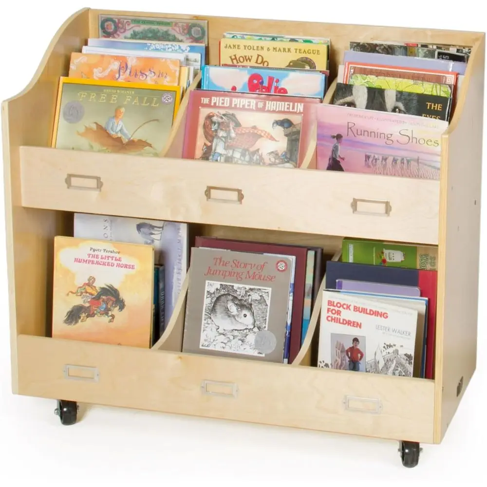 Rolling Wooden Book Cart with Casters and Nameplate Labels for Classroom Storage
Rolling Wooden Book Cart with Casters and Nameplate Labels for Classroom Storage