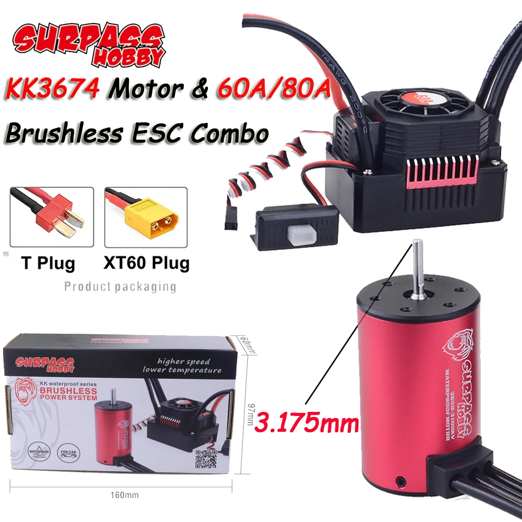 Surpass Hobby KK 3674 Brushless Motor 60A 80A ESC Waterproof Combo set for 1/8 1/10 RC Car Drift Racing Off-Road Truck RC Parts
Surpass Hobby KK 3674 Brushless Motor 60A 80A ESC Waterproof Combo set for 1/8 1/10 RC Car Drift Racing Off-Road Truck RC Parts