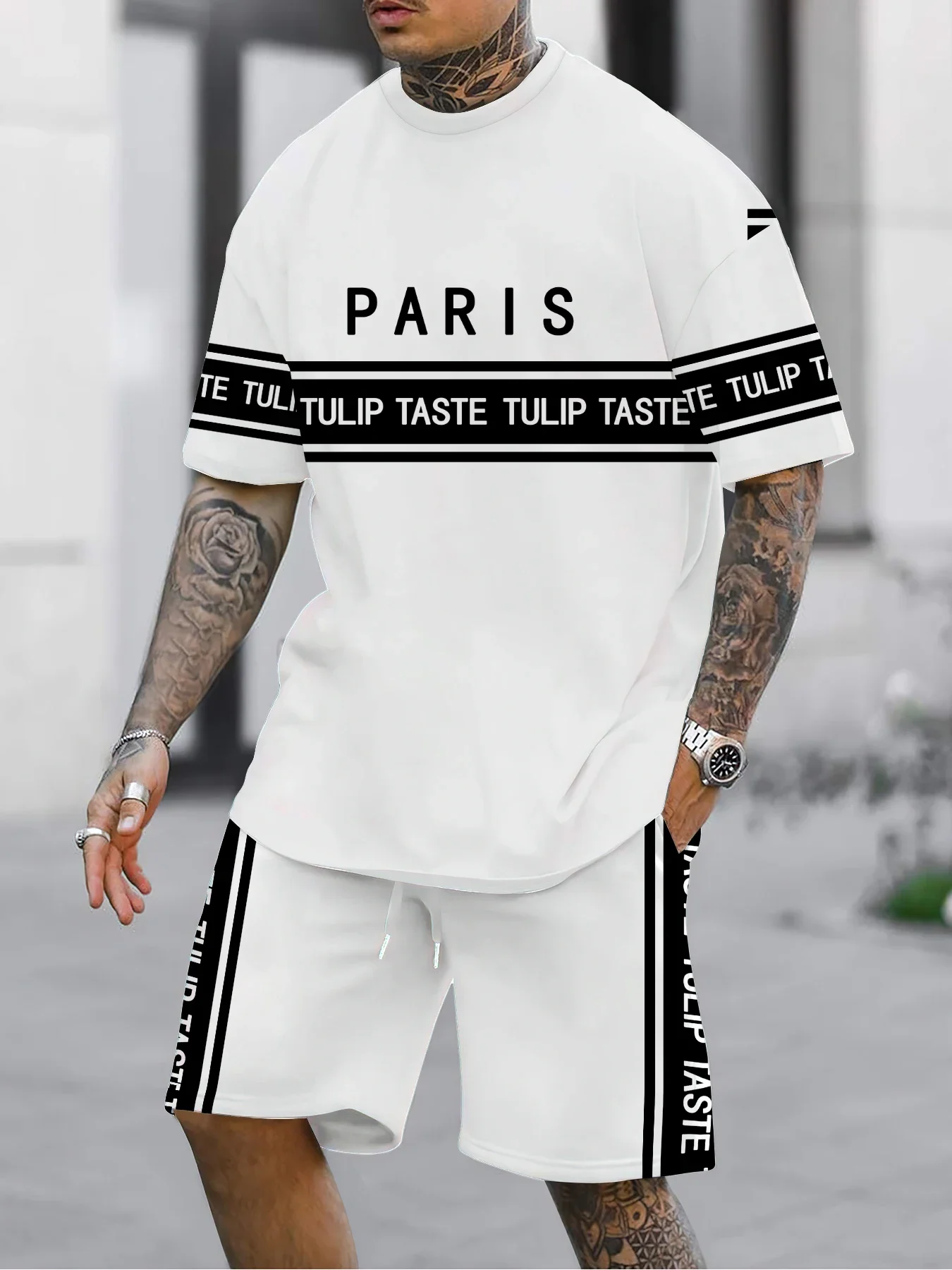 Men's fashion 3D printed black and white striped summer street fashion breathable quick dryingT-shirt Set
Men's fashion 3D printed black and white striped summer street fashion breathable quick dryingT-shirt Set
