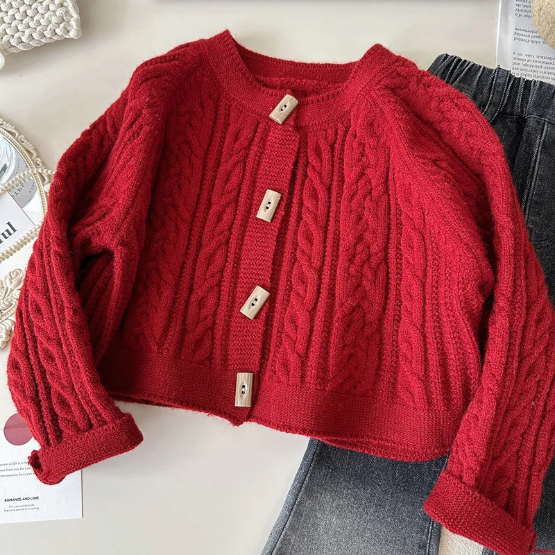 Girls' Cable-Knit Sweater Cardigan Spring and Autumn2024New Autumn Little Girl Single-Breasted Knitted Jacket Long-Sleeved
Girls' Cable-Knit Sweater Cardigan Spring and Autumn2024New Autumn Little Girl Single-Breasted Knitted Jacket Long-Sleeved