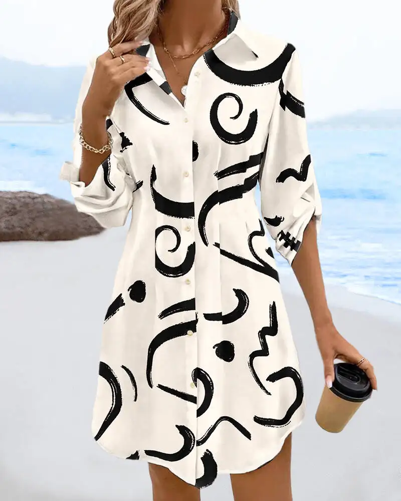 Women's Dress Summer Abstract Print Turn-Down Collar Long Sleeve Casual Cinch Waist Dress Simple and Casual Retro Elegant Dress
Women's Dress Summer Abstract Print Turn-Down Collar Long Sleeve Casual Cinch Waist Dress Simple and Casual Retro Elegant Dress