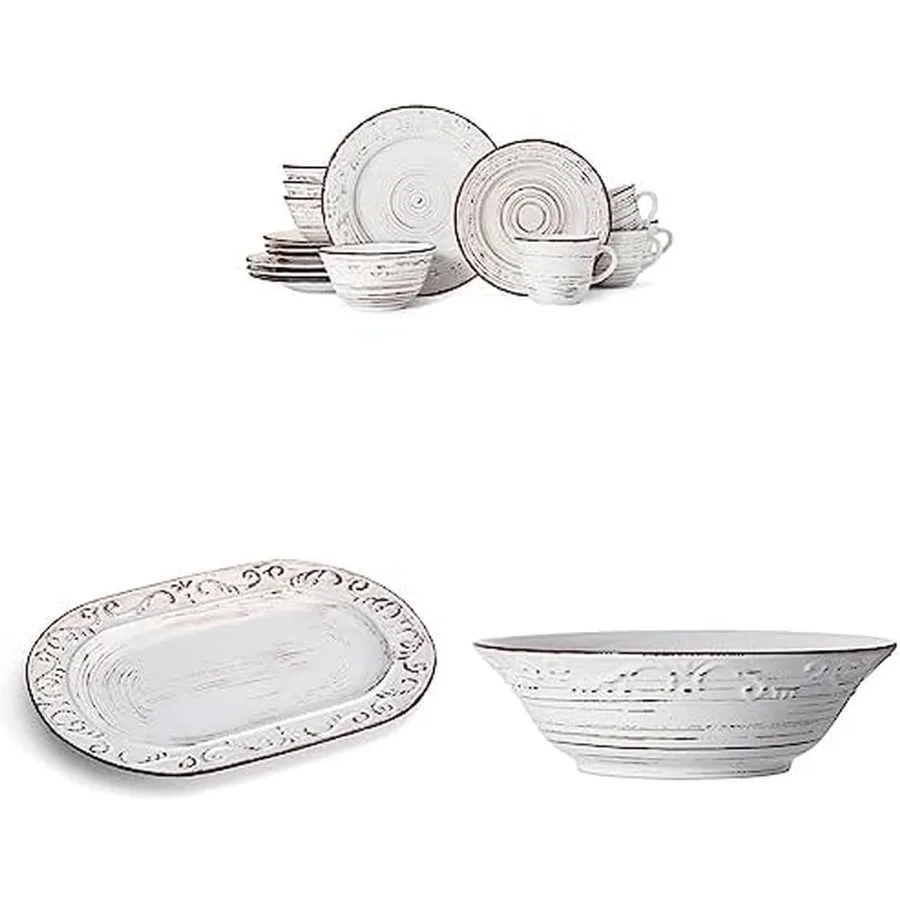 Потертый белый набор столовой посуды из 16 предметов на 4 керамогранита
Потертый белый набор столовой посуды из 16 предметов на 4 керамогранита