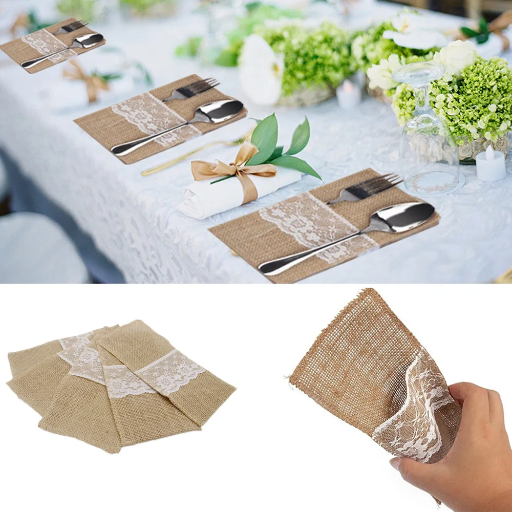 Tableware Utensil Holder Natural Burlap Lace Silverware Holder Knife Fork Cutlery Pouch for Vintage Rustic Wedding Covered Pouch
Tableware Utensil Holder Natural Burlap Lace Silverware Holder Knife Fork Cutlery Pouch for Vintage Rustic Wedding Covered Pouch