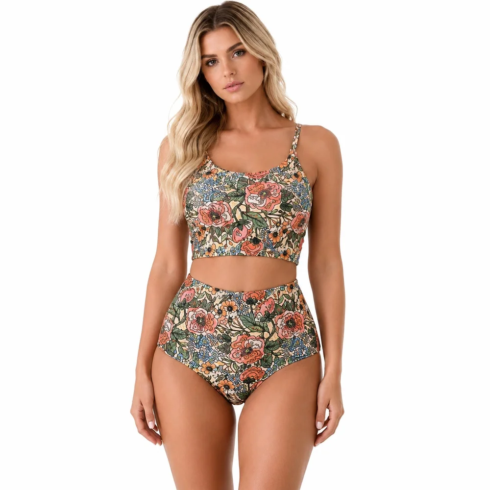 Women Floral Print Two Piece Swimsuit Crop Tank Top High Waist Bottom Swimwear with Removable Pads for Beach Pool Vacation
Women Floral Print Two Piece Swimsuit Crop Tank Top High Waist Bottom Swimwear with Removable Pads for Beach Pool Vacation