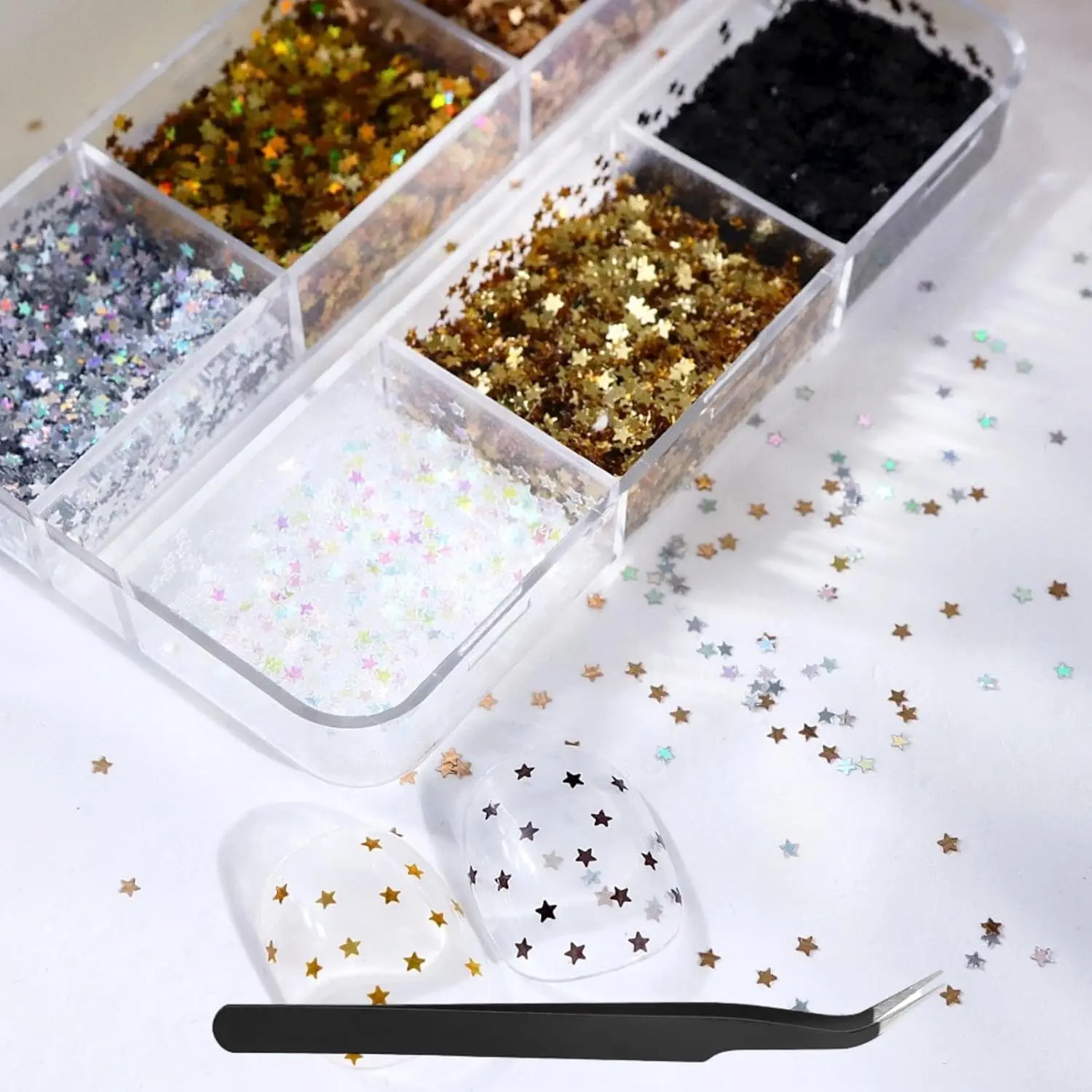 Holographic Tiny Star Nail Glitter Set - 6 Colors Laser Gold Silver Sequins for Nail Art, DIY Crafts
Holographic Tiny Star Nail Glitter Set - 6 Colors Laser Gold Silver Sequins for Nail Art, DIY Crafts
