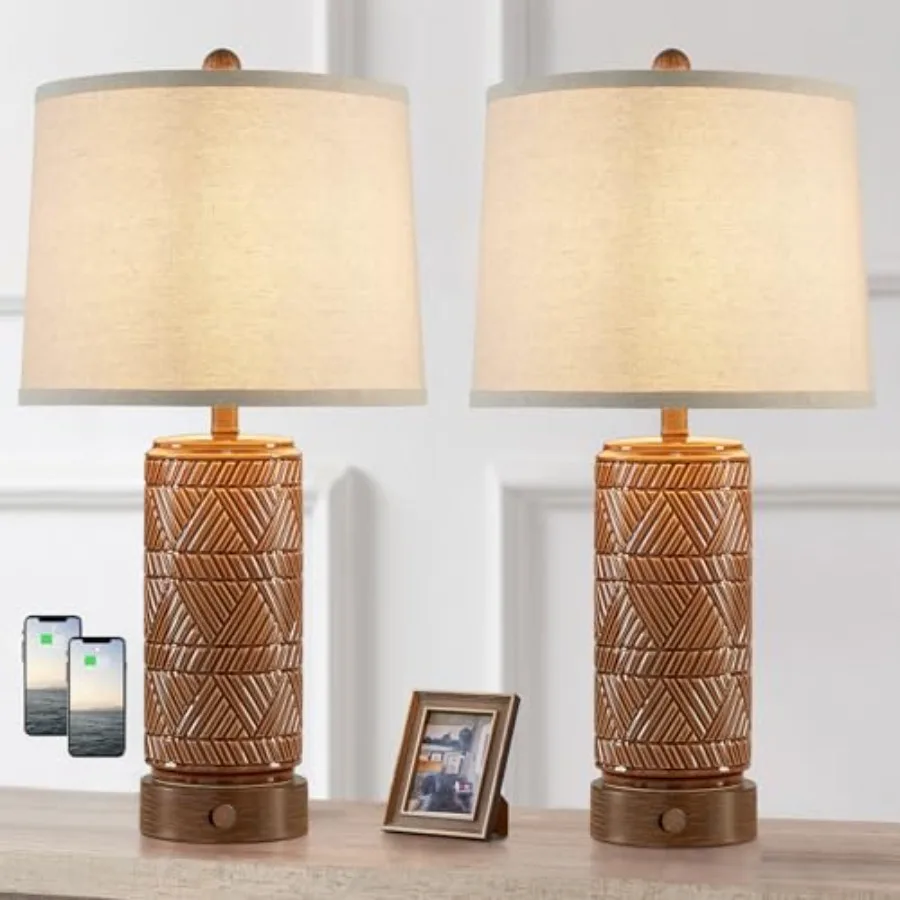 Set of 2 Vintage Touch Table Lamps for Living Room, 3 Way Dimmable Nightstand Lamp with 2 USB Port, Farmhouse Rustic Boho Ceram
Set of 2 Vintage Touch Table Lamps for Living Room, 3 Way Dimmable Nightstand Lamp with 2 USB Port, Farmhouse Rustic Boho Ceram