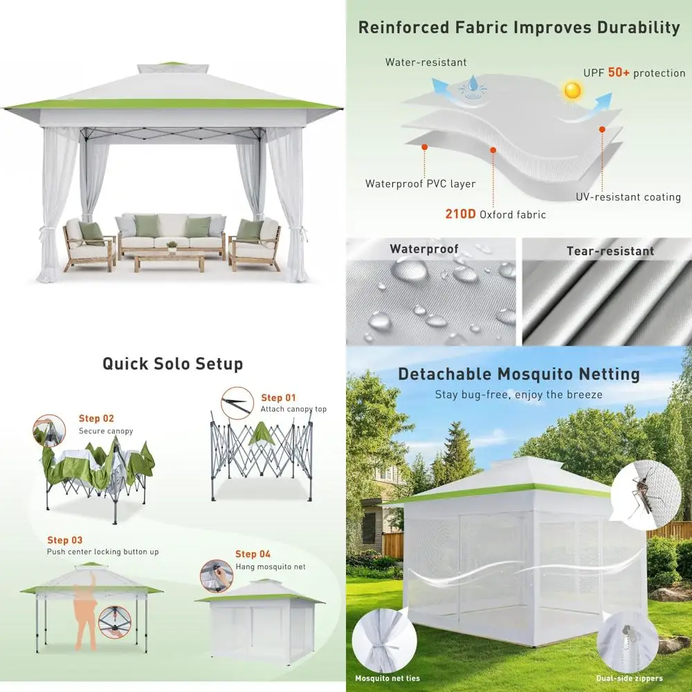 13x13 Pop Up Gazebo Outdoor Canopy Shelter, One Push Setup, Instant Patio Gazebos Sun Shade Canopys Tent with Mesh Netting and
13x13 Pop Up Gazebo Outdoor Canopy Shelter, One Push Setup, Instant Patio Gazebos Sun Shade Canopys Tent with Mesh Netting and